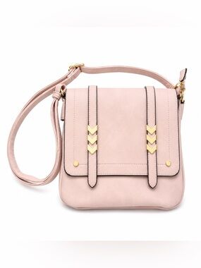 Soft Blush Pink Crossbody Bag with Gold Chevron Accents